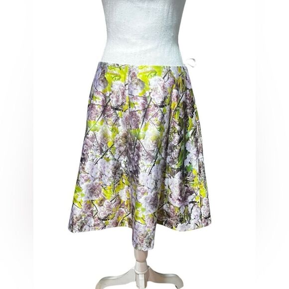 TED BAKER Green Floral Blossom Satin Fit & Flare Skirt Size TB 3 - Picture 1 of 5